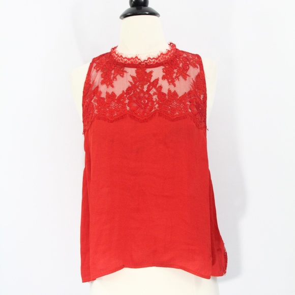 Free People Lace Tank Top Open Back Shirt Red - Picture 3 of 8